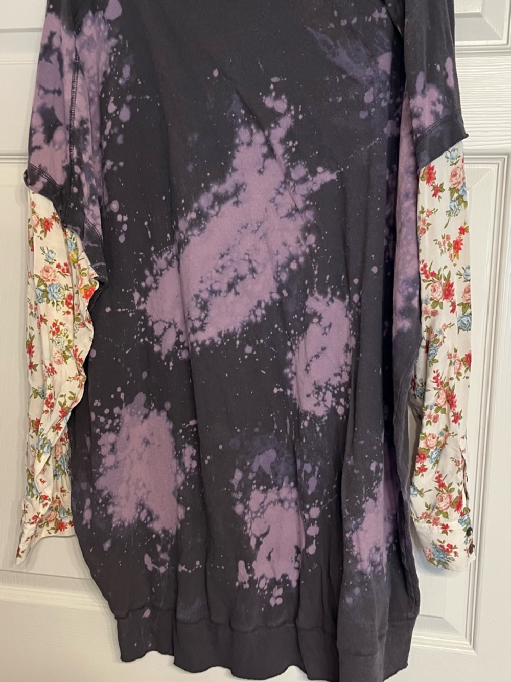 We The Free Black Tie-Dye Sweatshirt with Blue Graphic and Floral Sleeves - Picture 2 of 2